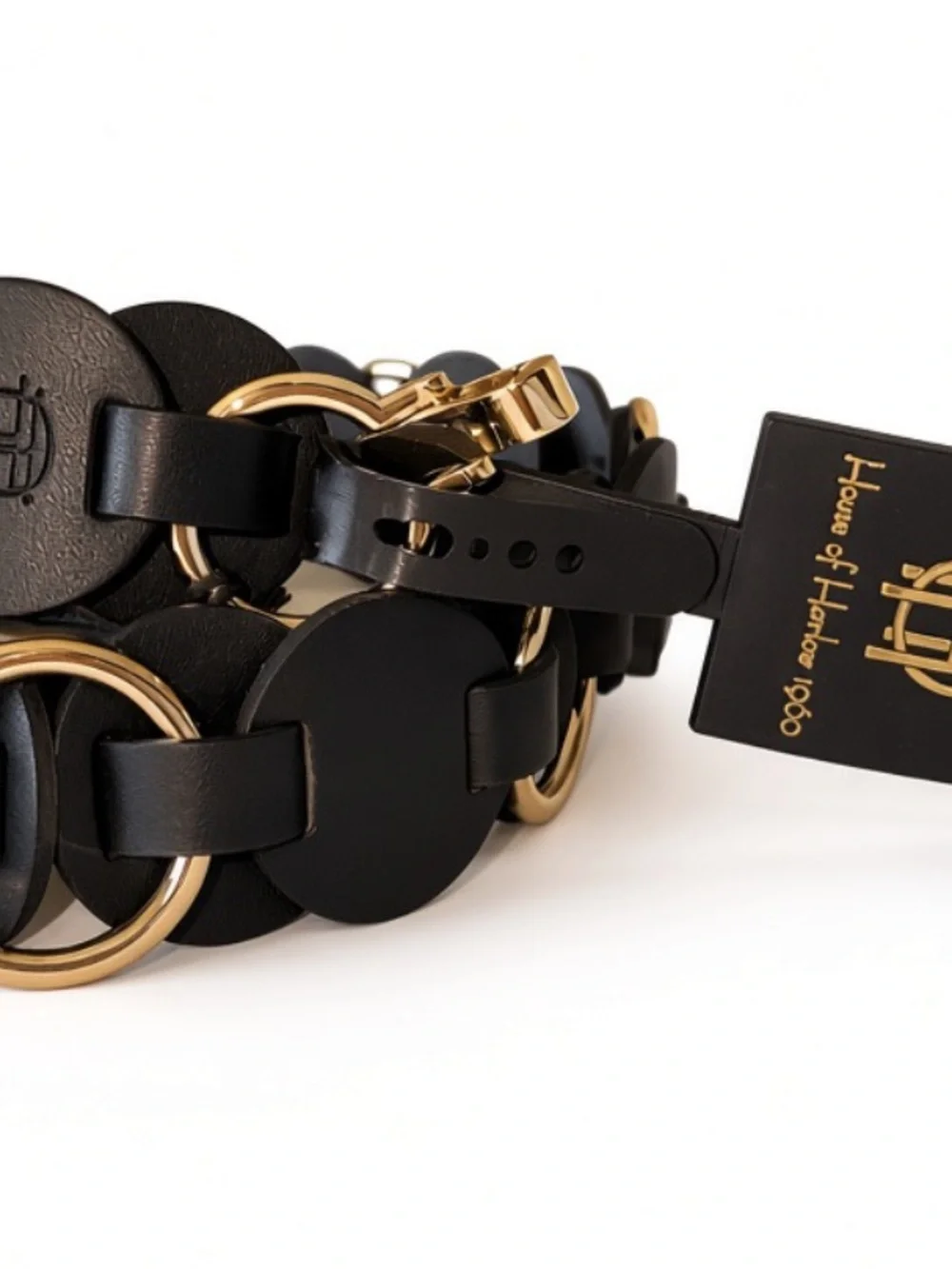 House of Harlow 1960 Adjustable Disc Link Belt Gold Tone M/L NWT Boho Black